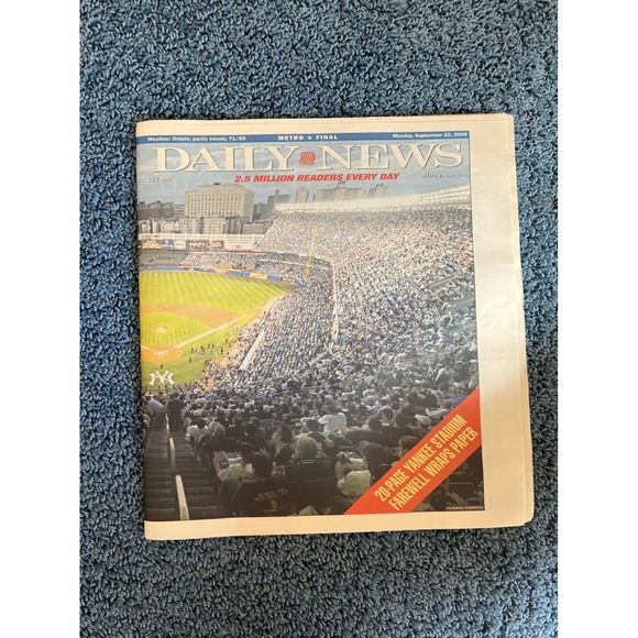 NY Daily News Other - NY Daily News Sept 22 2008 Yankee Stadium Farewell Final Game Newspaper NYY